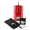 evacuator synergy plus wireless call point site alarm showing red alarm unit with antenna charger battery key screws and mat