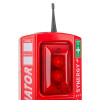 Top view of the red evacuator synergy plus wireless call point site alarm first aid device with antenna