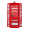 Front view of the red evacuator synergy plus wireless site alarm gsm gateway showing labels and controls