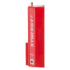 Side view of evacuator synergy plus wireless site alarm gsm gateway in red casing with power indicator panel visible