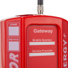 Top view of a red evacuator synergy plus wireless site alarm gsm gateway showing connection points and labelled sections