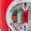Closeup of the inner wiring and circuitry of an evacuator synergy+ wireless site alarm automatic heat detector