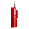 Side view of the synergy plus relay interface showing its red body with antenna and labelled zones