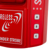 Close-up of the bottom of an evacuator synergy+ wireless sounder strobe showing part of the red casing and three labelled buttons A B C