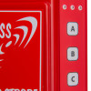 Closeup of buttons labelled A, B, and C on the evacuator synergy plus wireless sounder strobe in red casing