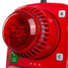 Close-up of the red Fmcsynptg Evacuator Synergy Tough Guard Beacon with lens and labelled buttons B and C