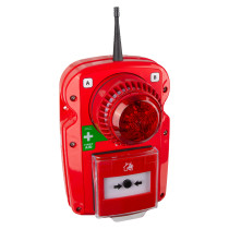 Red Fmcsynptg Evacuator Synergy Wireless Tg Extra Tough Call Point Site Alarm Sounder Strobe Angled with antenna and push button
