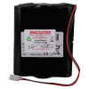 Black battery pack with wires and a white label showing FMCSYNPTG Evacuator Synergy Wireless Tg Extra Tough Call Point Site Alarm Sounder Strobe Battery