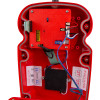 Inside view of Fmcsynptg Evacuator Synergy Wireless Tg Extra Tough Call Point Site Alarm showing wiring and internal components