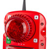 Close-up of the red Fmcsynptg Evacuator Synergy Wireless Tg Extra Tough Call Point Site Alarm Sounder Strobe Strobe with buttons and labels visible