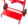 Red metal base and wheels of the Fmctf7 Flatpack Double Extinguisher Trolley Backboard Base