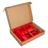 Fmctf7 Flatpack Double Extinguisher Trolley Backboard Box showing red metal parts and wheels inside a cardboard box