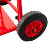 Close-up of the wheel and red frame of the Fmctf7 Flatpack Double Extinguisher Trolley Backboard Wheel
