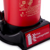 Close up of the universal double firepoint showing the base with fire extinguisher label and part of a red container