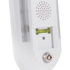 White lock on x alert fire extinguisher theft alarm wall bracket showing circular keyhole and level indicator