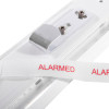 White strap with red alarmed text attached to x alert fire extinguisher theft alarm wall bracket white alarm