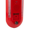 Close-up of red x alert fire extinguisher theft alarm wall bracket showing the sounder vent and mounting area