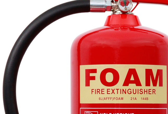 Foam extinguisher in use