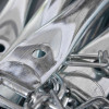 Close up of metal parts and chains on a saf escape fire ladder showing detail and texture