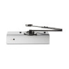 A surface‑mounted automatic door closer featuring a rectangular housing, an articulated arm, a circular adjustment dial, and small indicator lights.