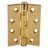 Single fire door ball bearing hinge in brass finish shown open on a white background