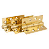 Set of three frisco ball bearing hinges in brass finish arranged side by side on white background