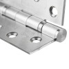 Closeup of a stainless steel part of a heavy duty fire door hinge set showing the hinge pin and mounting holes