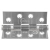 Front view of a heavy duty fire door hinge set stainless steel showing screw holes and hinge mechanism