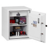 phoenix fire fighter ii 0441 electronic lock showing front open with keys on door and various items inside the safe