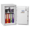 phoenix fire fighter ii 0442 electronic lock safe with door fully open showing coloured files keys and items inside