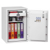 phoenix fire fighter ii 0442 fingerprint lock with the door and drawer open showing colourful folders keys and other items inside