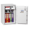 phoenix fire fighter ii 0442 key lock safe with door open and drawer open showing files and keys inside