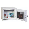 phoenix titan 1281 electronic lock with door open showing various items inside and keys attached to the inside of the door