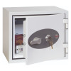 Phoenix Titan 1281 key lock safe with front door ajar showing lock mechanism and items inside