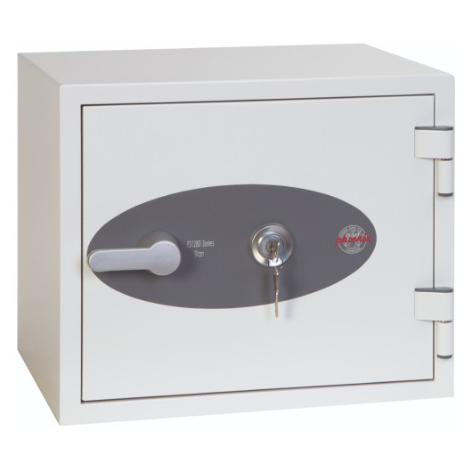 front view of phoenix titan 1281 key lock showing the lock and handle on a grey panel