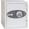 Front view of phoenix titan 1282 electronic lock with keypad and handle on a white safe door