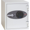 Front view of the phoenix titan 1282 fingerprint lock showing the keypad and handle on a grey panel