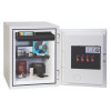 phoenix titan 1283 key lock with door open showing open drawer and contents inside including passport and camera