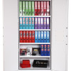 phoenix fire ranger 1513 s1 key lock cabinet fully open showing shelves with coloured files and boxes inside