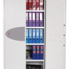 phoenix fire ranger 1513 s1 key lock cabinet with one door fully open showing shelves and contents inside