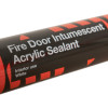 close up of fas fire door intumescent acrylic sealant tube showing label text and red and black design