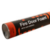 Close up of a fas gun grade fire door foam can with black and orange label showing product name and volume
