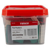 front view of plastic fire door packer strips in a clear plastic tub with a red lid showing various colours and sizes