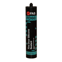 fas white fire door silicone sealant 310ml tube shown from the front with black and teal packaging