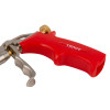 Red handle of a pu foam applicator gun showing the grip and trigger mechanism