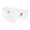 Clear acrylic panel with two chrome metal clips and a sheet of square adhesive pads.