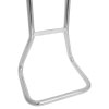 a close up of a single metal fire extinguisher stand in chrome base showing its tubular design