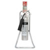 a front shot of a single chrome fire extinguisher stand with a chrome CO2 fire extinguisher and relevant ID sign fitted above