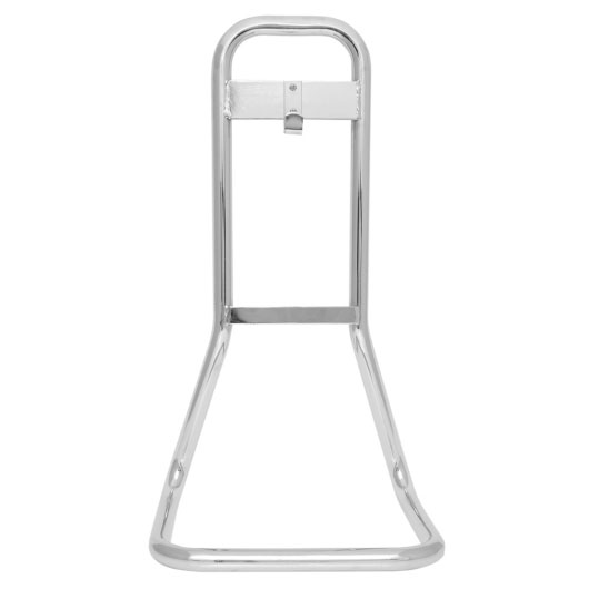 a front shot of a single chrome metal fire extinguisher stand fitted with a J-bracket