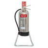 a single chrome fire extinguisher stand with a chrome water extinguisher fitted with relevant ID sign fitted above